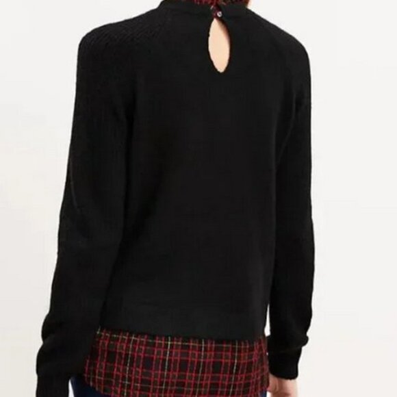 Ann Taylor LOFT Black Plaid Layered Mixed Media Cable Sweater Size M - NEW - Picture 10 of 10